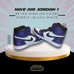 Nike Air Jordan 1 Retro High OG Court Purple/Black White Sneakers Size 8 Mens Ba